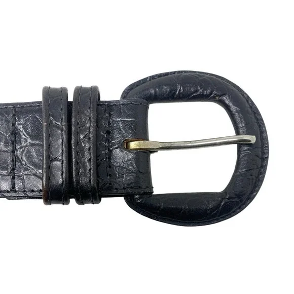Talbots Womens Black Italian Alligator Calfskin Belt Croc Print Size Small 9851 - Picture 2 of 7
